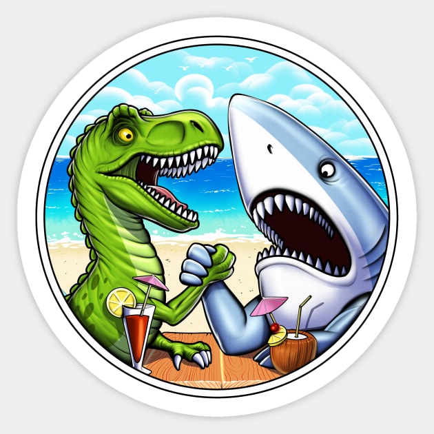 T-Rex Dinosaur Shark Arm Wrestling Sticker by underheaven